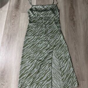 Green and White Spaghetti Strap Slip Dress
